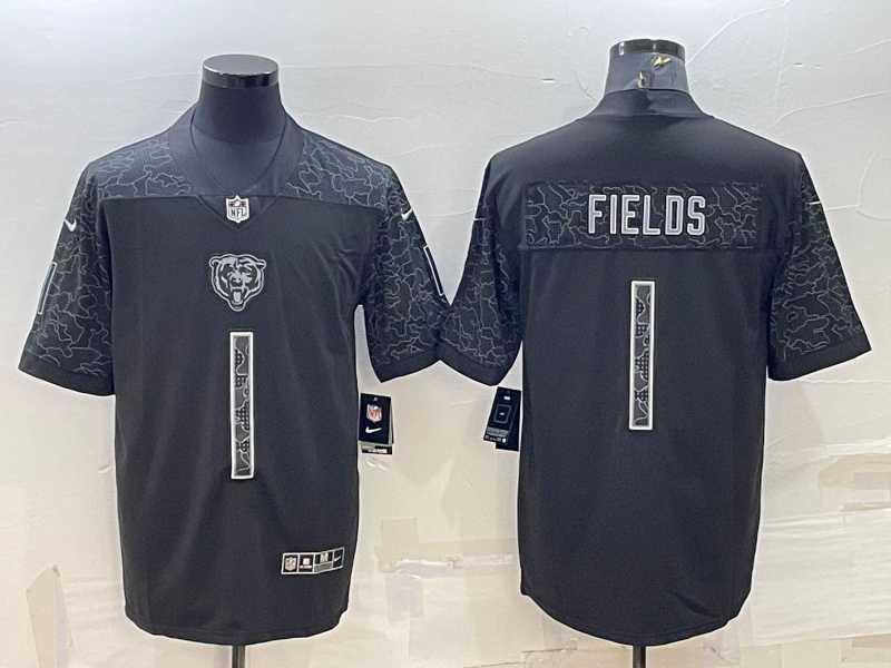 Men's Chicago Bears Blank #1 Justin Fields Black Reflective Limited Stitched Football Jersey,We sell and wholesale Men's Chicago Bears Blank #1 Justin Fields Black Reflective Limited Stitched Football Jersey on line form chian!